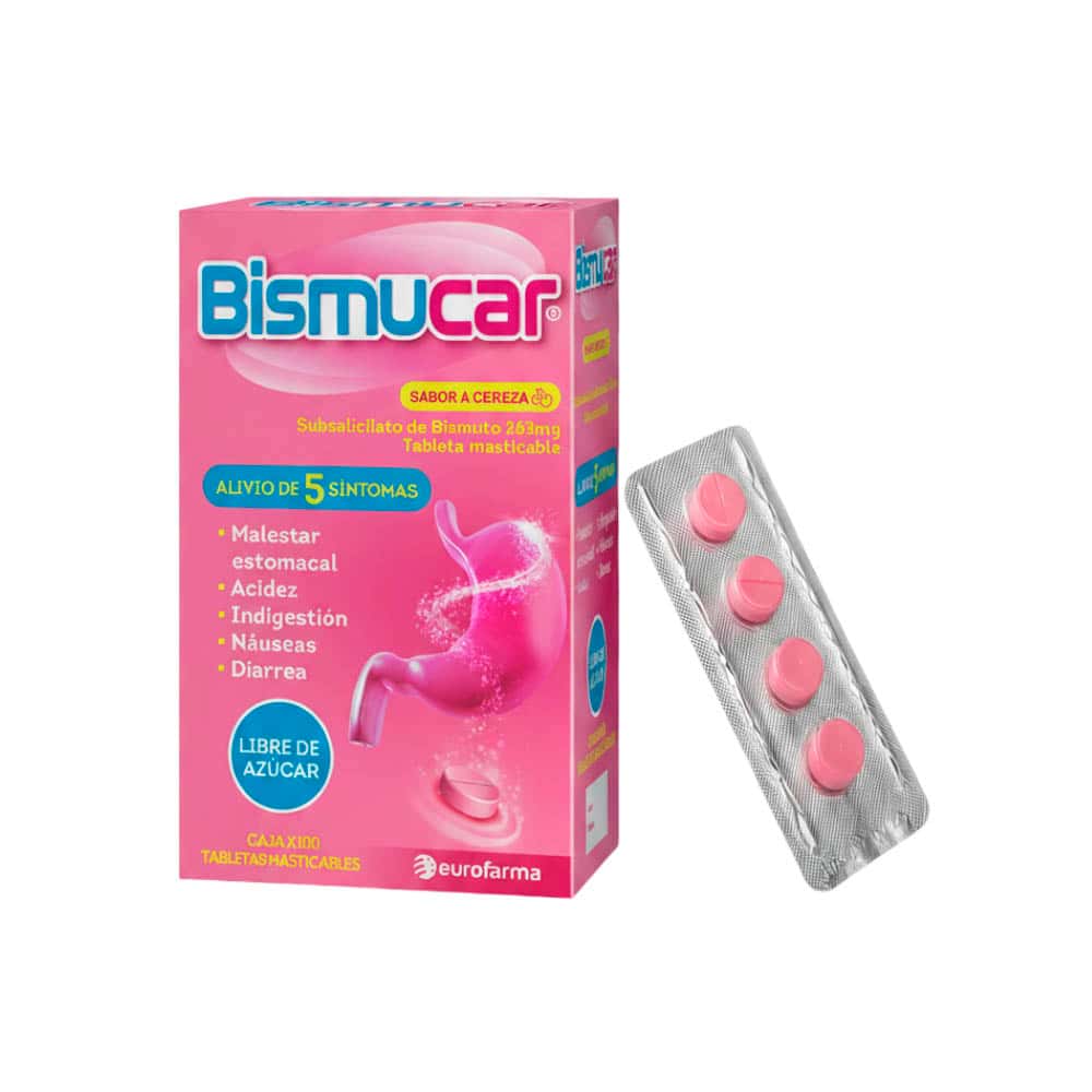 Bismucar 262 mg Tabletas Masticables - Caja 100 und