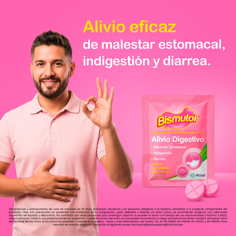 Bismutol 262.5mg Tableta Masticable - Caja 80 Sobres