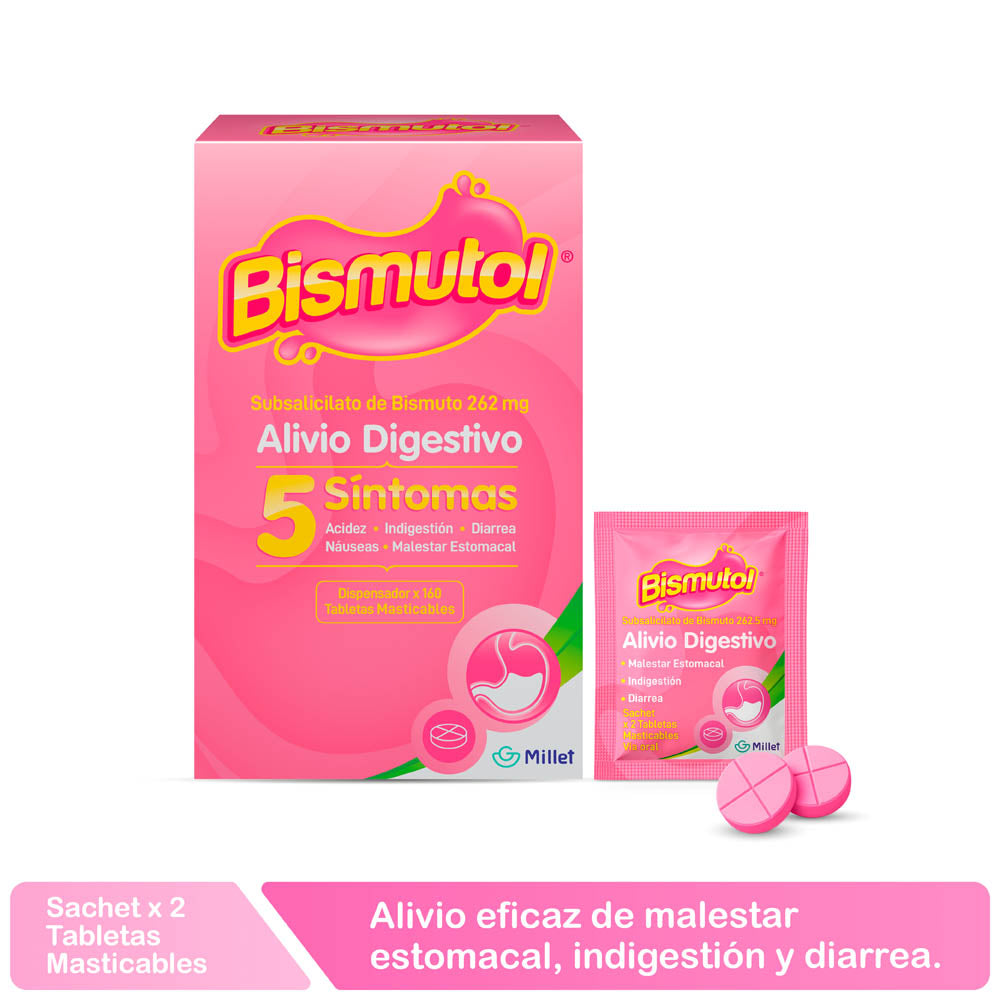 Bismutol 262.5mg Tableta Masticable - Caja 80 Sobres