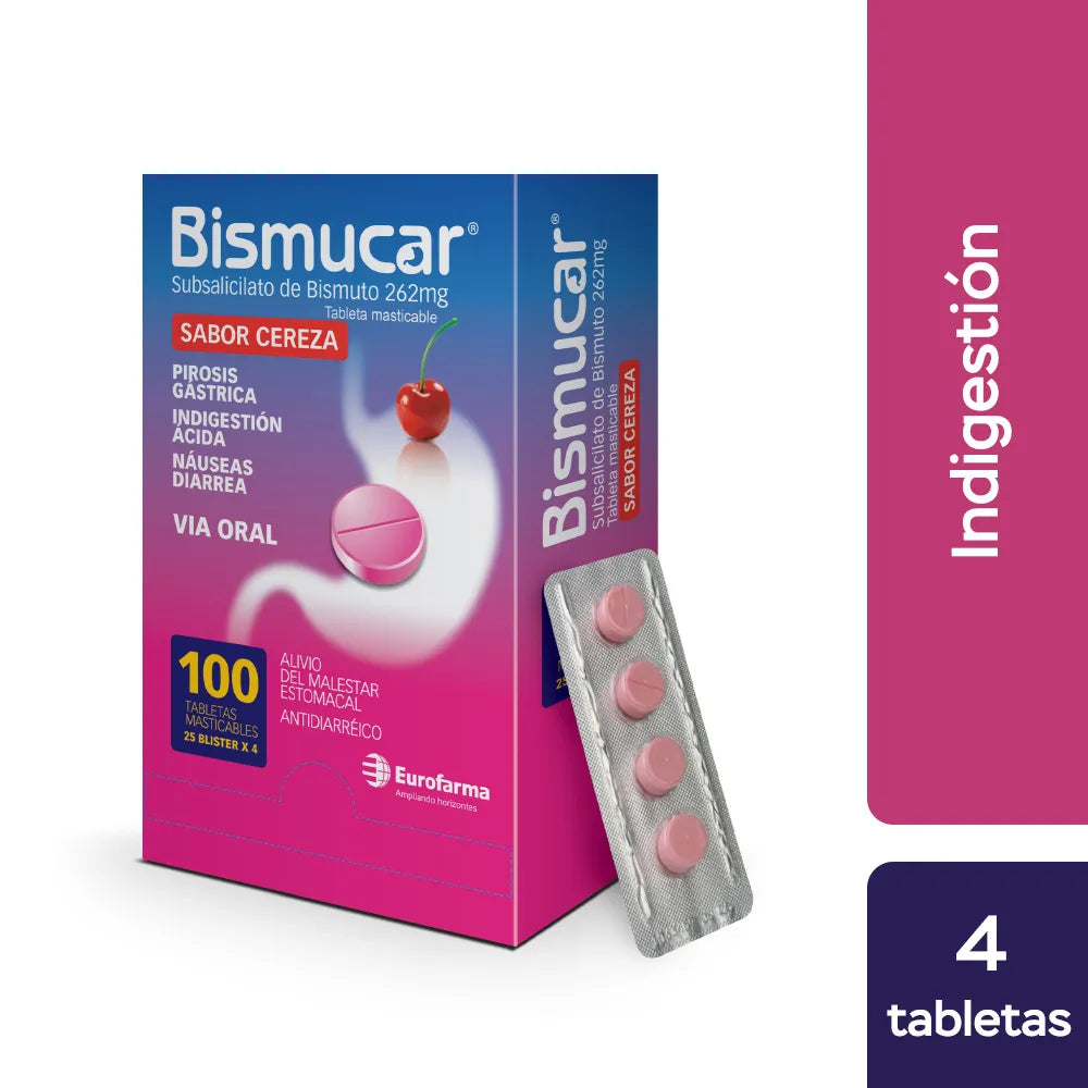 Bismucar 262 mg Tabletas Masticables - Caja 100 und