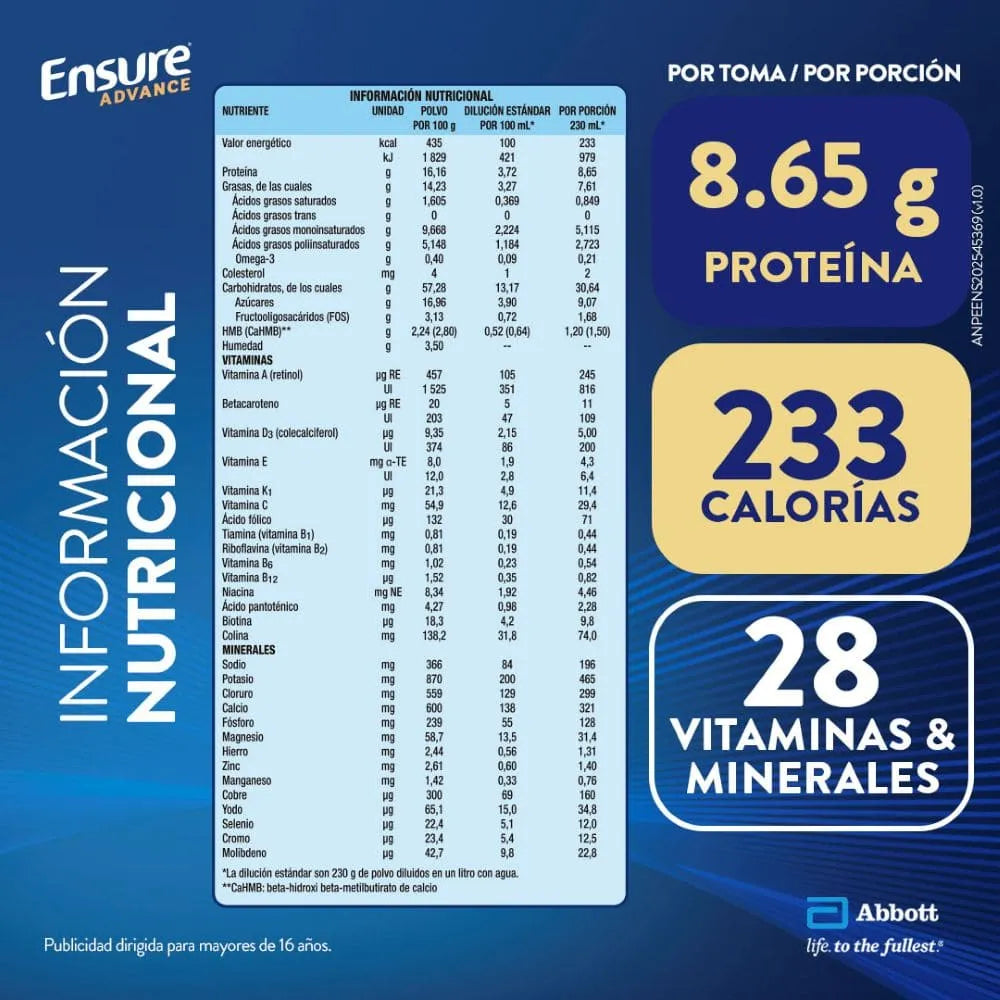 Ensure Advance con HMB en Polvo Sabor Vainilla - Lata 850 g