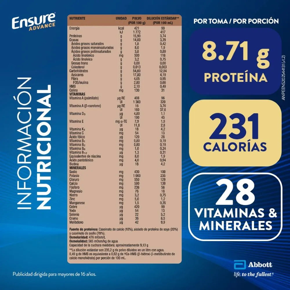 Ensure Advance con HMB en Polvo Sabor Chocolate - Lata 850 g