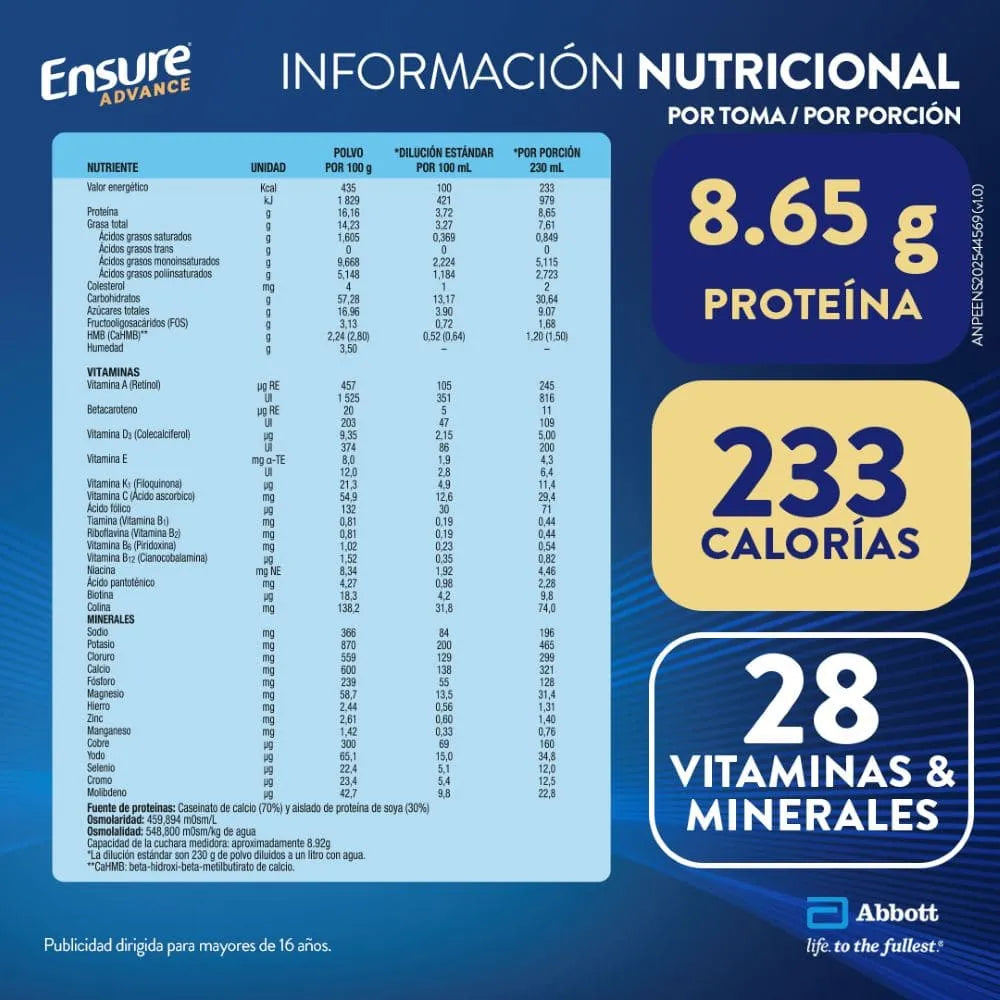 Ensure Advance con HMB en Polvo Sabor Vainilla - Caja 1.4 kg