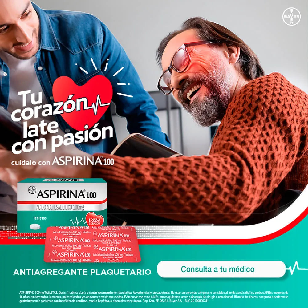 Aspirina 100 mg Tabletas - Caja 100 und