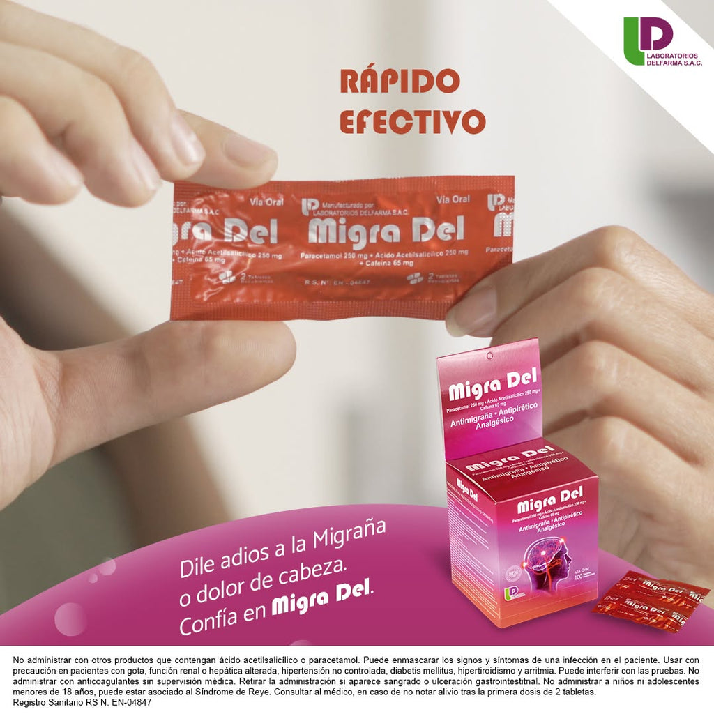 Migra Del 250 mg + 250 mg + 65 mg - 100 Tabletas Recubiertas