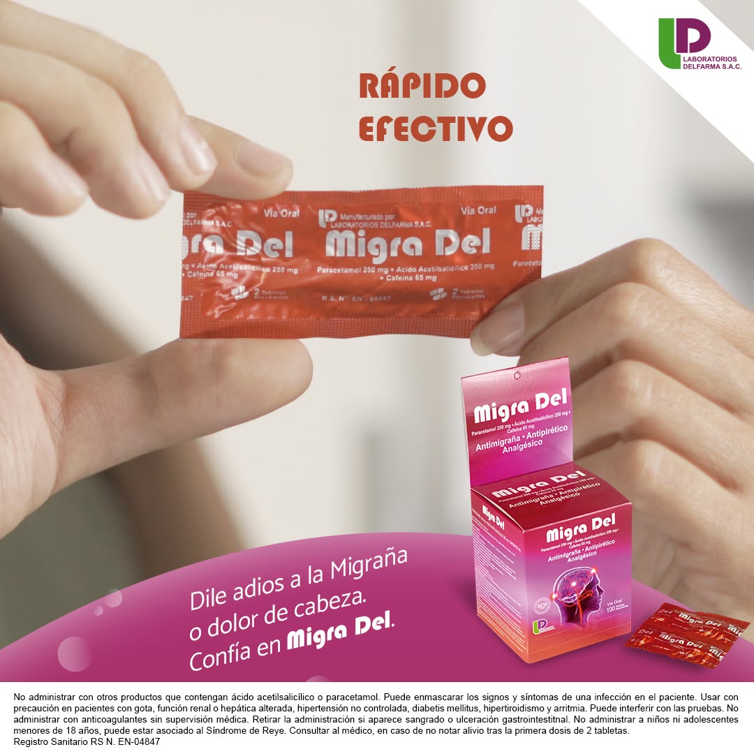 Migra Del 250 mg + 250 mg + 65 mg - 100 Tabletas Recubiertas