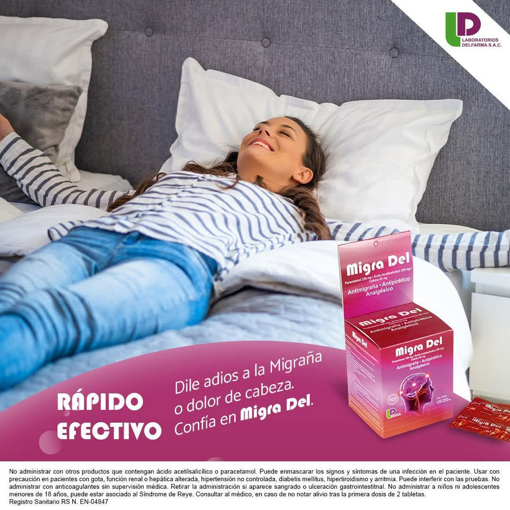 Migra Del 250 mg + 250 mg + 65 mg - 100 Tabletas Recubiertas