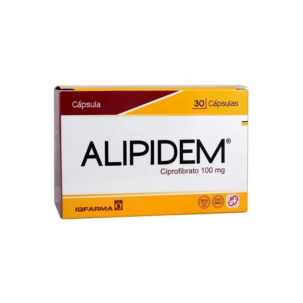 Alipidem 100 mg (Ciprofibrato) - Caja 30 Cápsulas