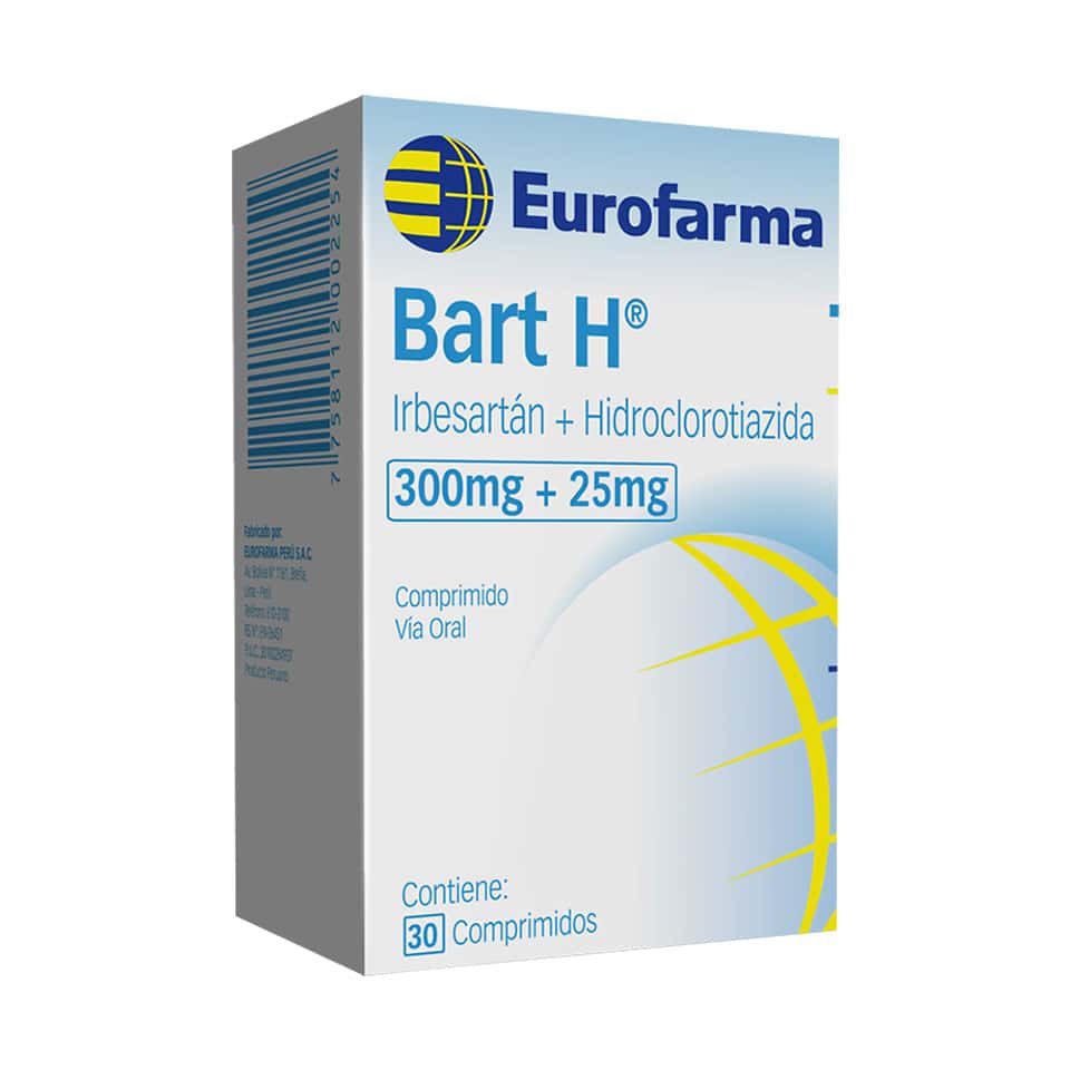 Bart H 300 mg + 25 mg (Irbesartán/Hidroclorotiazida) - 30 Comprimidos