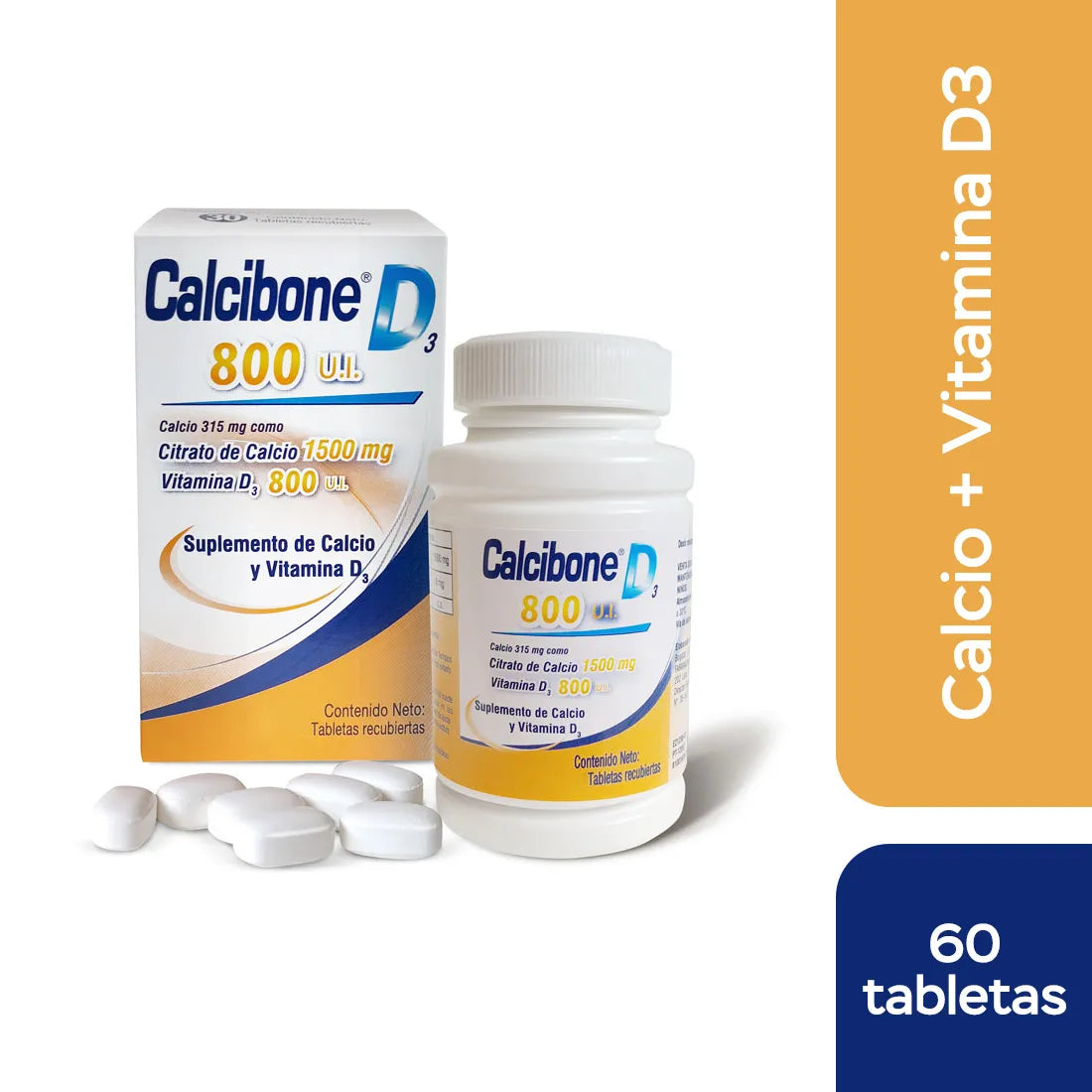 Calcibone D3 1500mg/800 UI  - 60 Tabletas