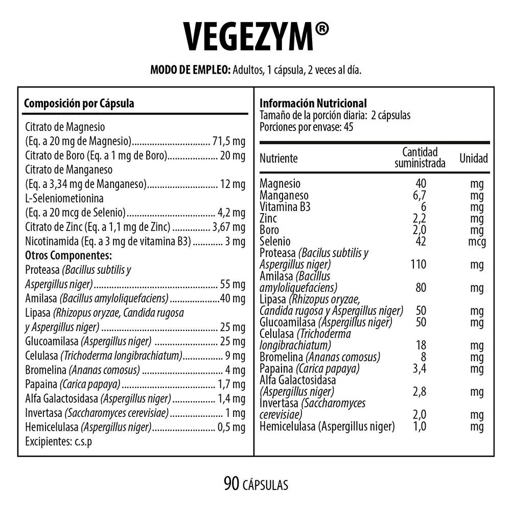 Vegezym Nutrabiotics: Enzimas Digestivas Vegetales - 90 Cap.