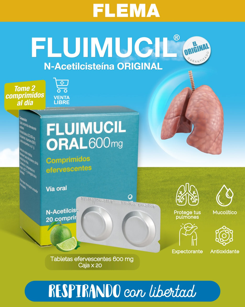 Fluimucil Oral 600 mg Comprimidos Efervescentes - Caja 30 und