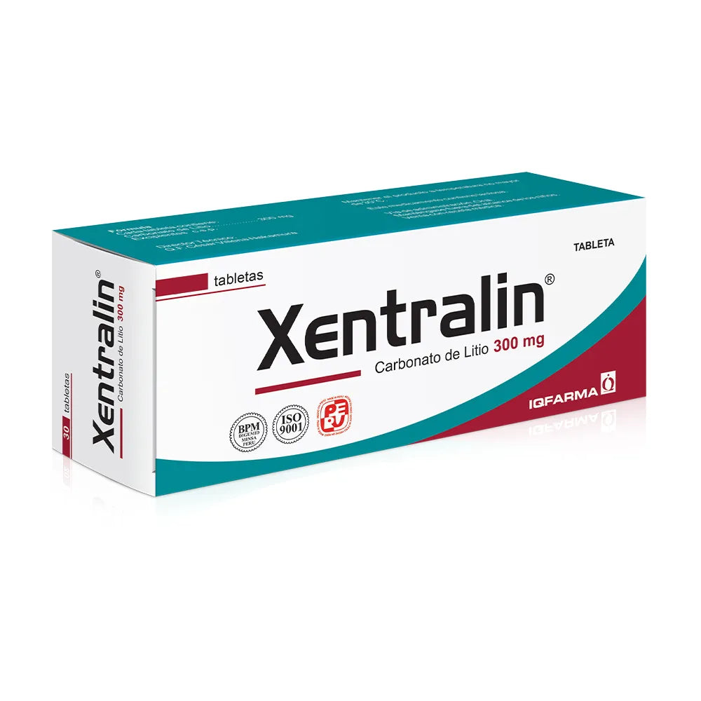 Xentralin 300 mg (Carbonato de litio) - 30 Tabletas